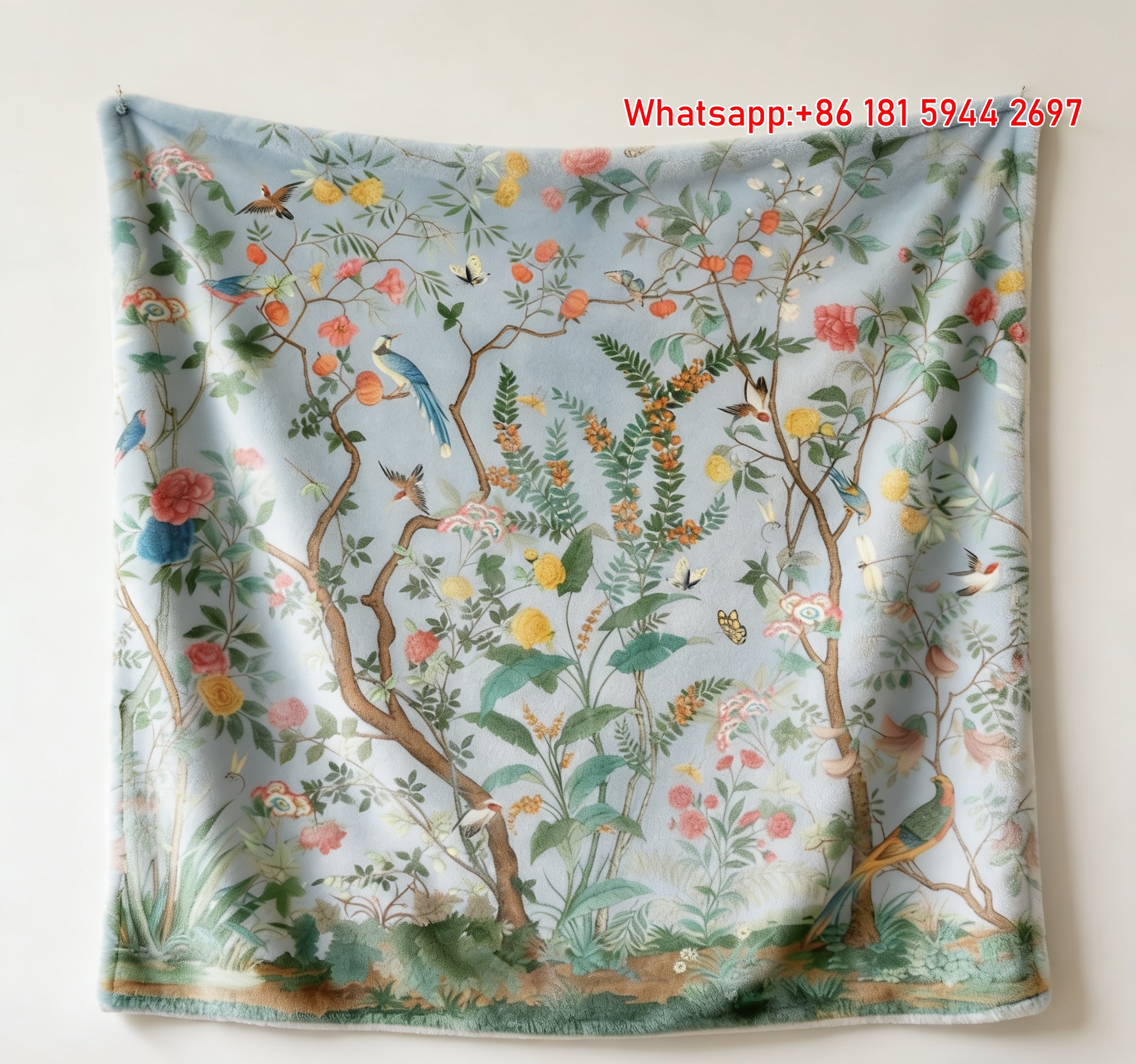Chinoiserie Floral Bird Flannel Blanket Wall Hanging Gucci throw blanket IMG_2428